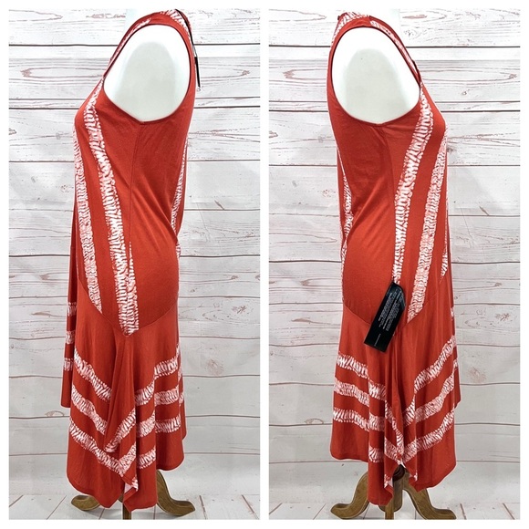 NWT Bcbg Maxazria Coral Tie Dye Striped Cross Neck Halter Asymmetrical Hem Dress - Picture 3 of 13